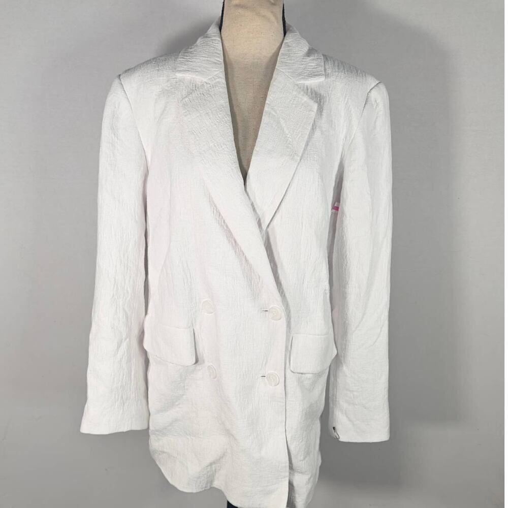 Halogen White Double Button Textured Blazer Jacket Women' Size Medium NWT